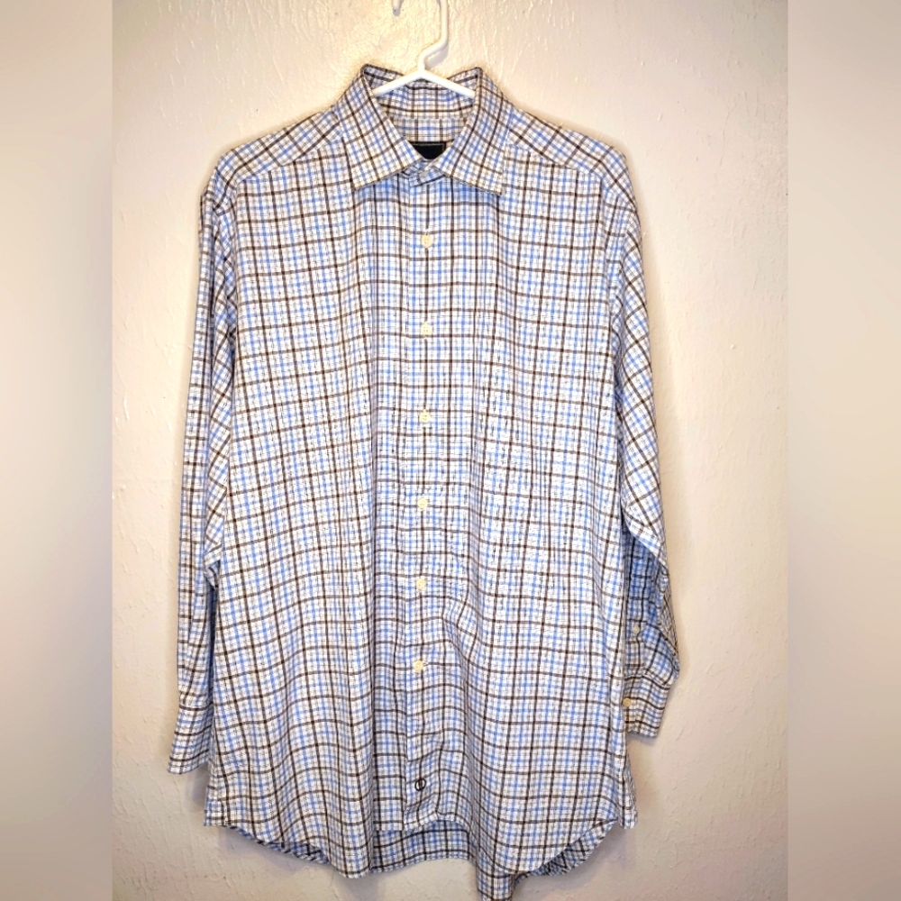 Donald Donahue Button Down Size 16 1/2 Plaid Lightweight 100% Cotton Shirt